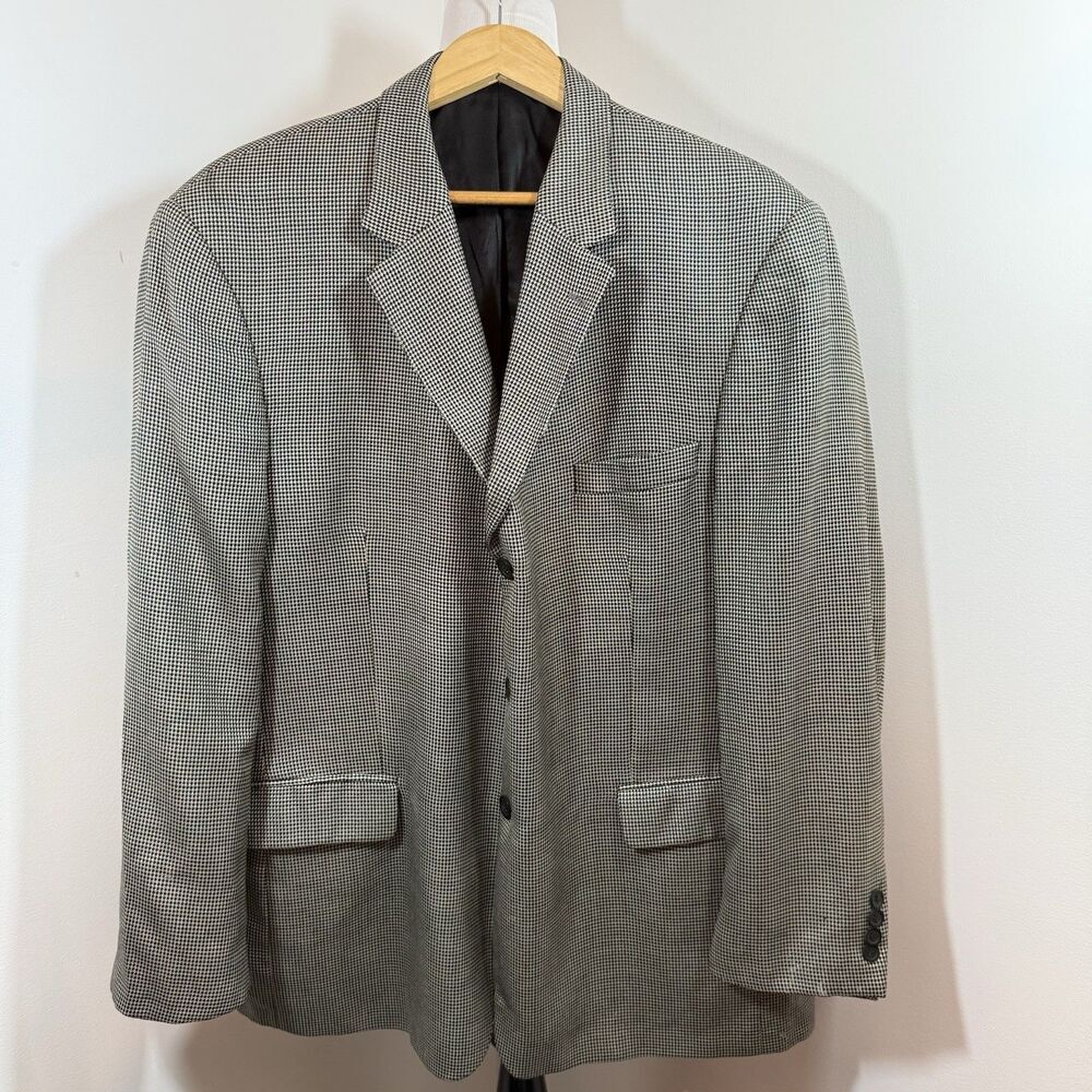 Andrew Fezza 48R Sport Coat Blazer Silk Worsted Wool Gray Houndstooth Jacket - Picture 2 of 16